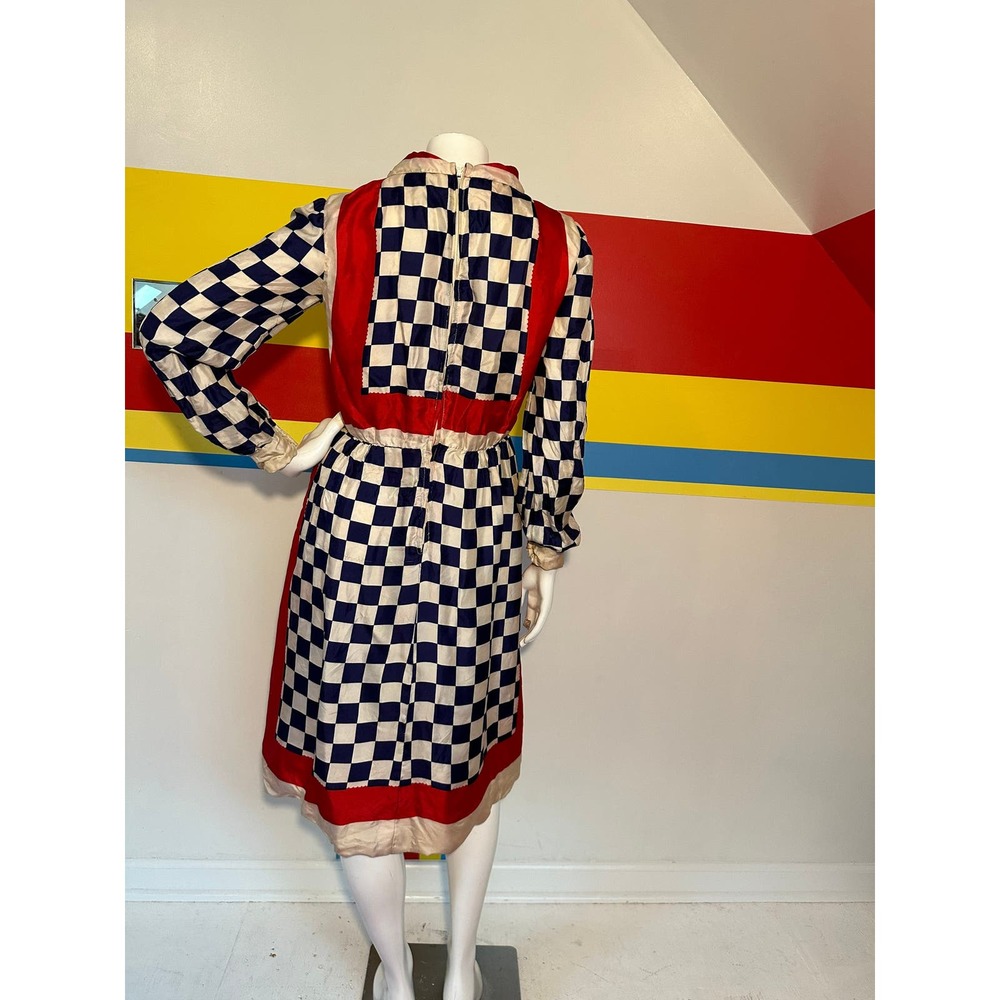 1970s vintage silk Rizkallah for Malcolm Starr checker day dress sz m - Picture 9 of 10